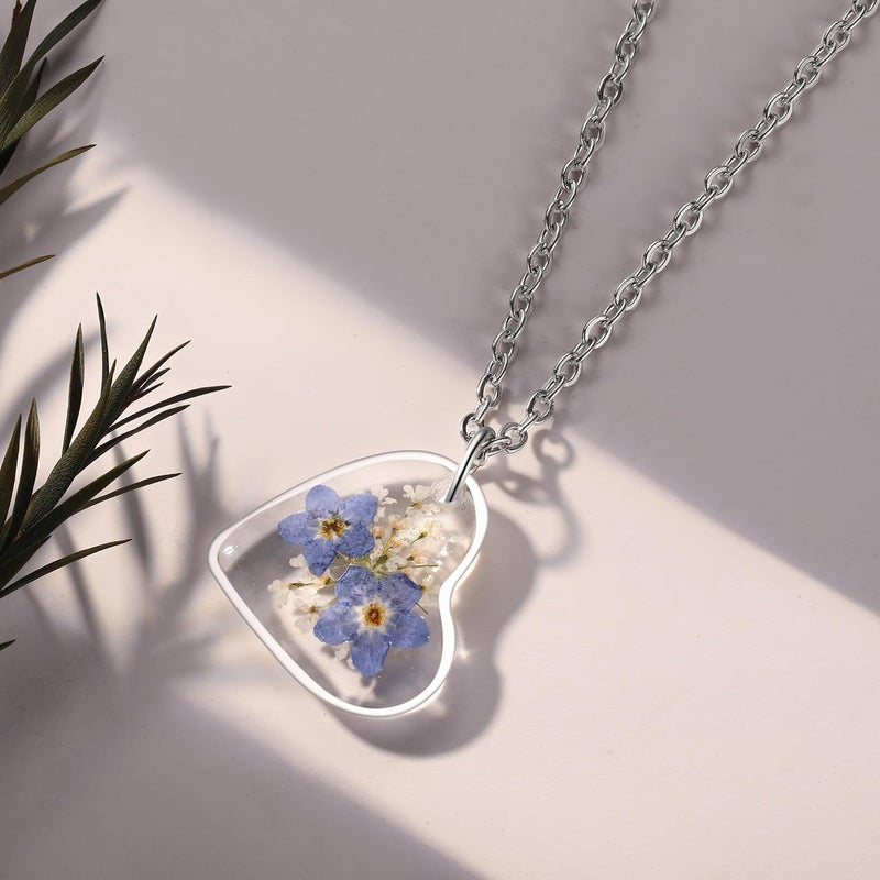 AUNTESIGN Store Forget-Me-Not and Queen Anne's Lace Pressed Wildflower Necklace | Birth Month Real Flower Necklace | Gold/Silver Pressed Flower Jewelry | Personalized Handmade Jewelry - Image 2